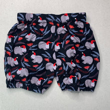 Load image into Gallery viewer, unisex Made by Mama, cotton Christmas shorts, elasticated, W: 22cm across, EUC, size 0,  