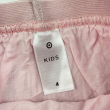 Load image into Gallery viewer, Girls Target, cotton lined pink / silver pleated party skirt, elasticated, mark lower front, FUC, size 4,  