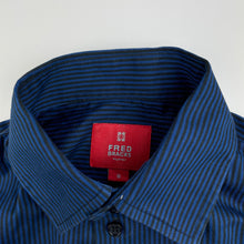 Load image into Gallery viewer, Boys Fred Bracks, blue &amp; black stripe long sleeve dress shirt, EUC, size 8,  