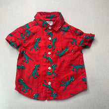 Load image into Gallery viewer, Boys B&amp;L, Christmas cotton short sleeve shirt, dinosaurs, EUC, size 0,  