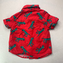 Load image into Gallery viewer, Boys B&amp;L, Christmas cotton short sleeve shirt, dinosaurs, EUC, size 0,  
