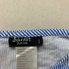 Load image into Gallery viewer, Girls Bardot Junior, blue stripe stretch cotton romper, marks lower back, FUC, size 1,  
