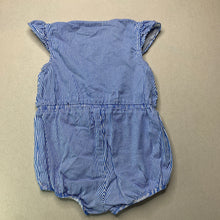 Load image into Gallery viewer, Girls Bardot Junior, blue stripe stretch cotton romper, marks lower back, FUC, size 1,  
