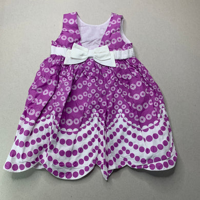 Girls Gymboree, purple & white cotton summer dress, GUC, size 0, L: 45cm