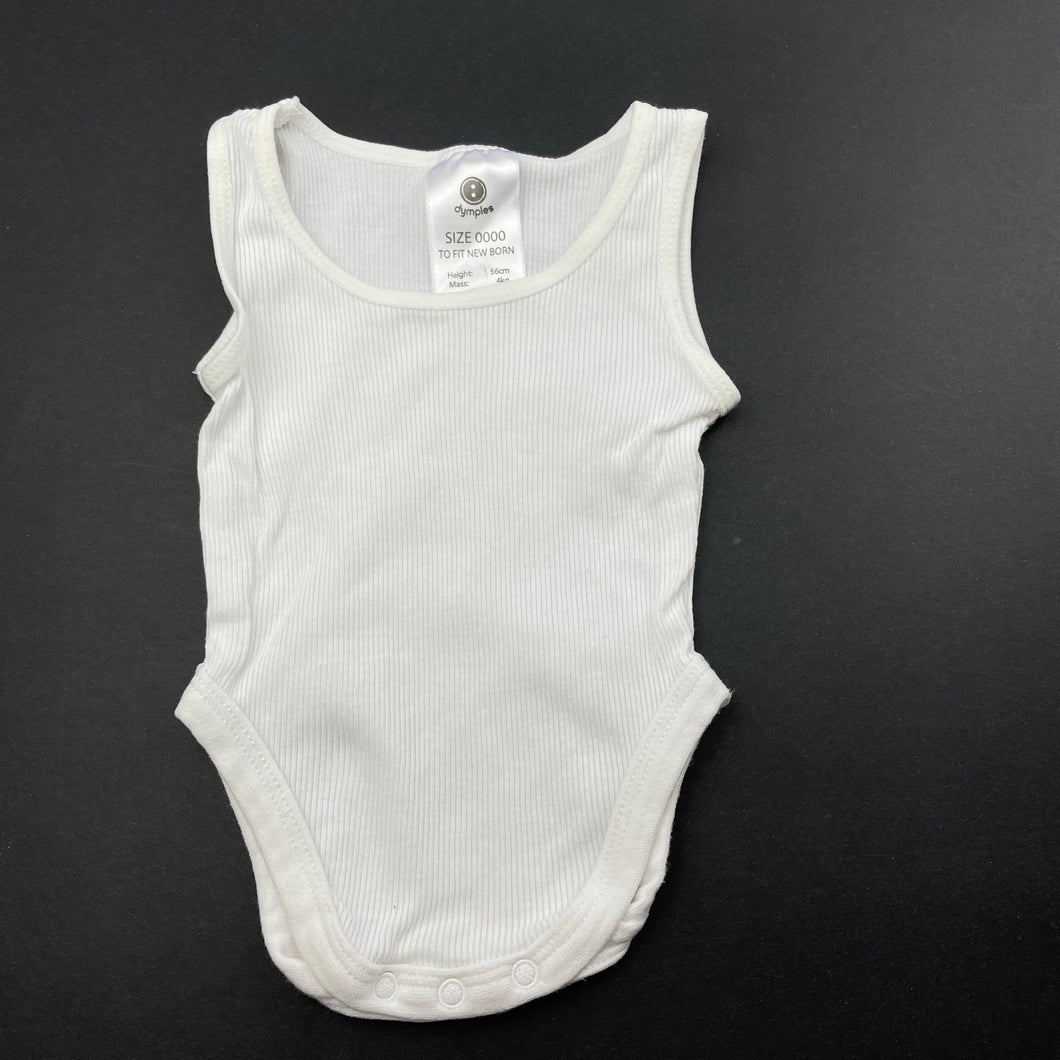 unisex Dymples, white ribbed cotton singletsuit, GUC, size 0000,  