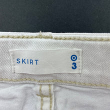 Load image into Gallery viewer, Girls Target, white stretch denim skirt, adjustable, L: 24cm, GUC, size 3,  