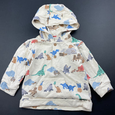 Boys M&S, cotton hooded top, dinosaurs, EUC, size 0,  