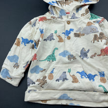 Load image into Gallery viewer, Boys M&amp;S, cotton hooded top, dinosaurs, EUC, size 0,  