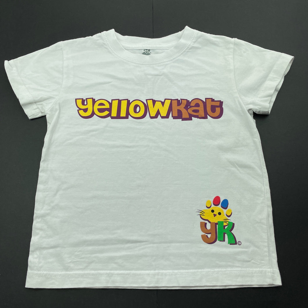 unisex yellowkat, white cotton t-shirt / top, GUC, size 4,  