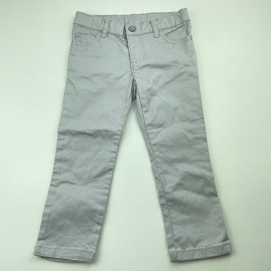 Girls Carters, grey & silver stretch cotton pants, adjustable, Inside leg: 33.5cm, FUC, size 3,  