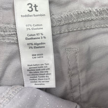 Load image into Gallery viewer, Girls Carters, grey &amp; silver stretch cotton pants, adjustable, Inside leg: 33.5cm, FUC, size 3,  
