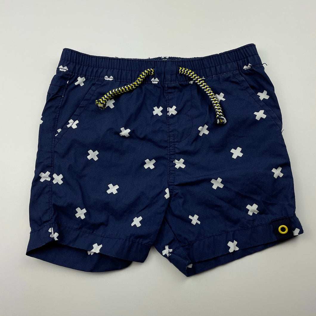 Boys Dymples, navy lightweight cotton shorts, elasticated, GUC, size 1,  
