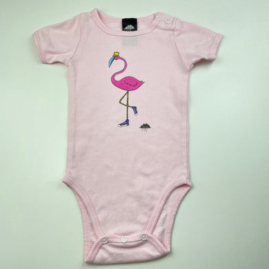 Girls MULGA, pink cotton bodysuit / romper, flamingo, GUC, size 0,  