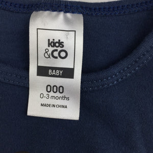 Boys Kids & Co, blue cotton long sleeve bodysuit / romper, GUC, size 000