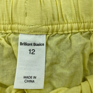 Girls Brilliant Basics, yellow linen / viscose shorts, elasticated, EUC, size 12,  