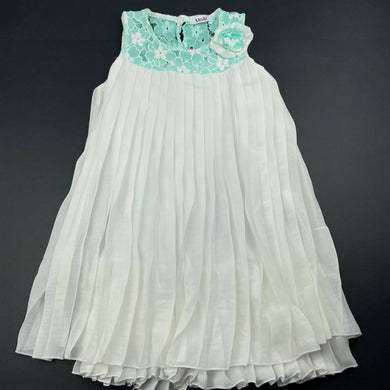 Girls Mevis, lined pleated party dress, armpit to armpit: 30cm, FUC, size 6-7, L: 55cm