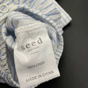 Girls Seed, blue & white stripe linen romper, GUC, size 000,  