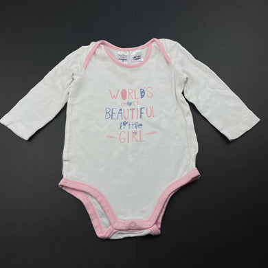 Girls Tiny Little Wonders, white cotton bodysuit / romper, GUC, size 0,  