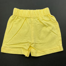 Load image into Gallery viewer, unisex Baby World, yellow cotton shorts, elasticated, EUC, size 0000,  