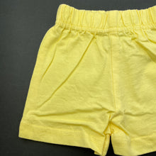 Load image into Gallery viewer, unisex Baby World, yellow cotton shorts, elasticated, EUC, size 0000,  