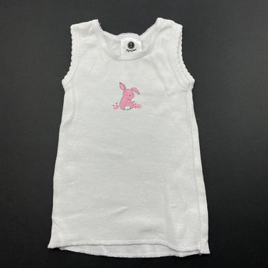 Girls Dymples, white cotton singlet top, rabbit, GUC, size 0000,  