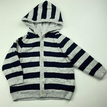 Load image into Gallery viewer, Boys Seed, navy stripe knitted cotton hooded cardigan, GUC, size 0,  