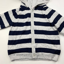 Load image into Gallery viewer, Boys Seed, navy stripe knitted cotton hooded cardigan, GUC, size 0,  