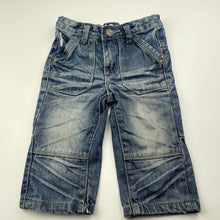 Load image into Gallery viewer, Boys ABCD Industrie, dark denim jeans, adjustable, wear on cuffs, FUC, size 0,  