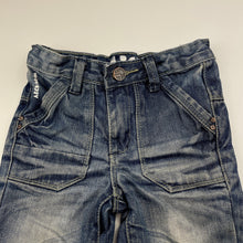 Load image into Gallery viewer, Boys ABCD Industrie, dark denim jeans, adjustable, wear on cuffs, FUC, size 0,  