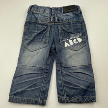 Load image into Gallery viewer, Boys ABCD Industrie, dark denim jeans, adjustable, wear on cuffs, FUC, size 0,  