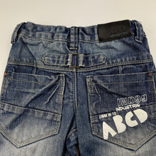 Load image into Gallery viewer, Boys ABCD Industrie, dark denim jeans, adjustable, wear on cuffs, FUC, size 0,  