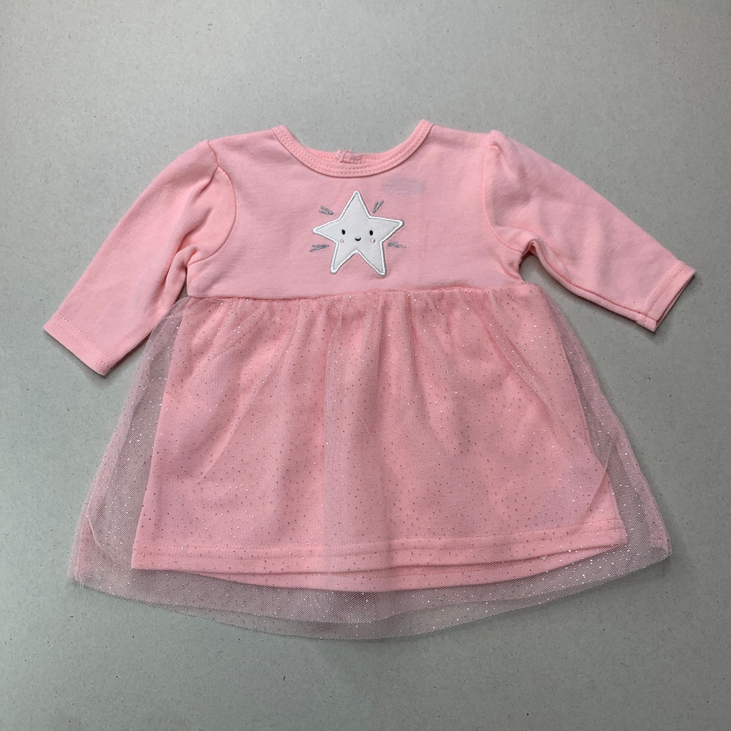 Girls Bon Bebe, pink tulle long sleeve dress, EUC, size 000, L: 30cm