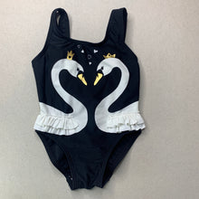 Load image into Gallery viewer, Girls Mango, black swim one-piece, swans, GUC, size 0,  