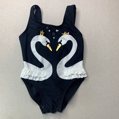Girls Mango, black swim one-piece, swans, GUC, size 0,  