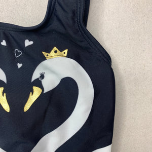 Girls Mango, black swim one-piece, swans, GUC, size 0,  