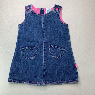 Girls Baby World, denim pinafore dress, FUC, size 0, L: 40cm