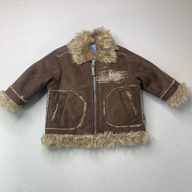 Boys Pumpkin Patch, faux fur lined, faux suede jacket, L: 31cm, EUC, size 0,  