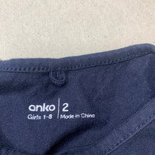 Load image into Gallery viewer, Girls Anko, navy cotton ruffle top, GUC, size 2,  