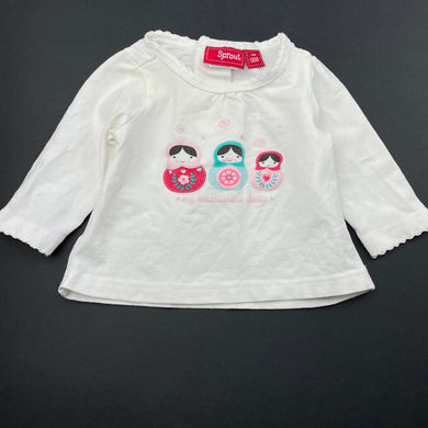 Girls Sprout, white long sleeve t-shirt / top, FUC, size 000,  