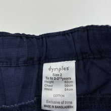 Load image into Gallery viewer, Boys Dymples, navy cotton cargo shorts, adjustable, EUC, size 2,  