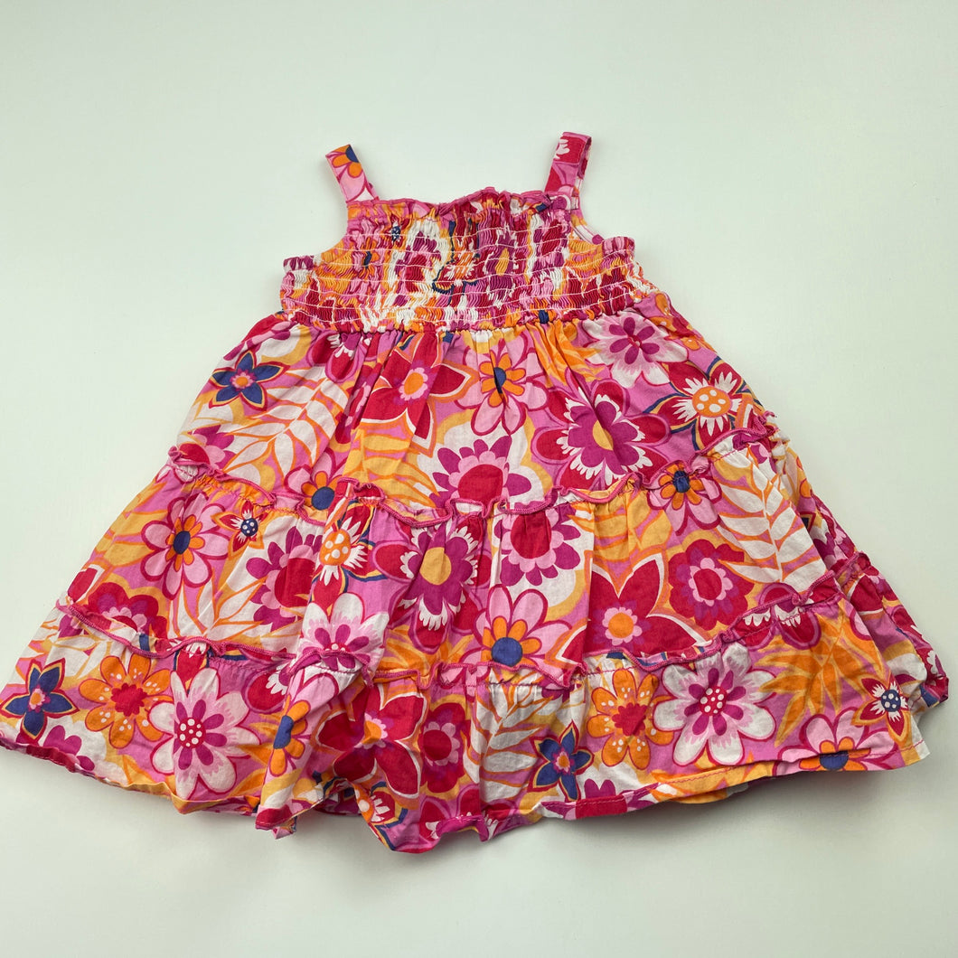 Girls floral, cotton summer dress, no labels, armpit to armpit: 20cm, GUC, size 000, L: 36cm