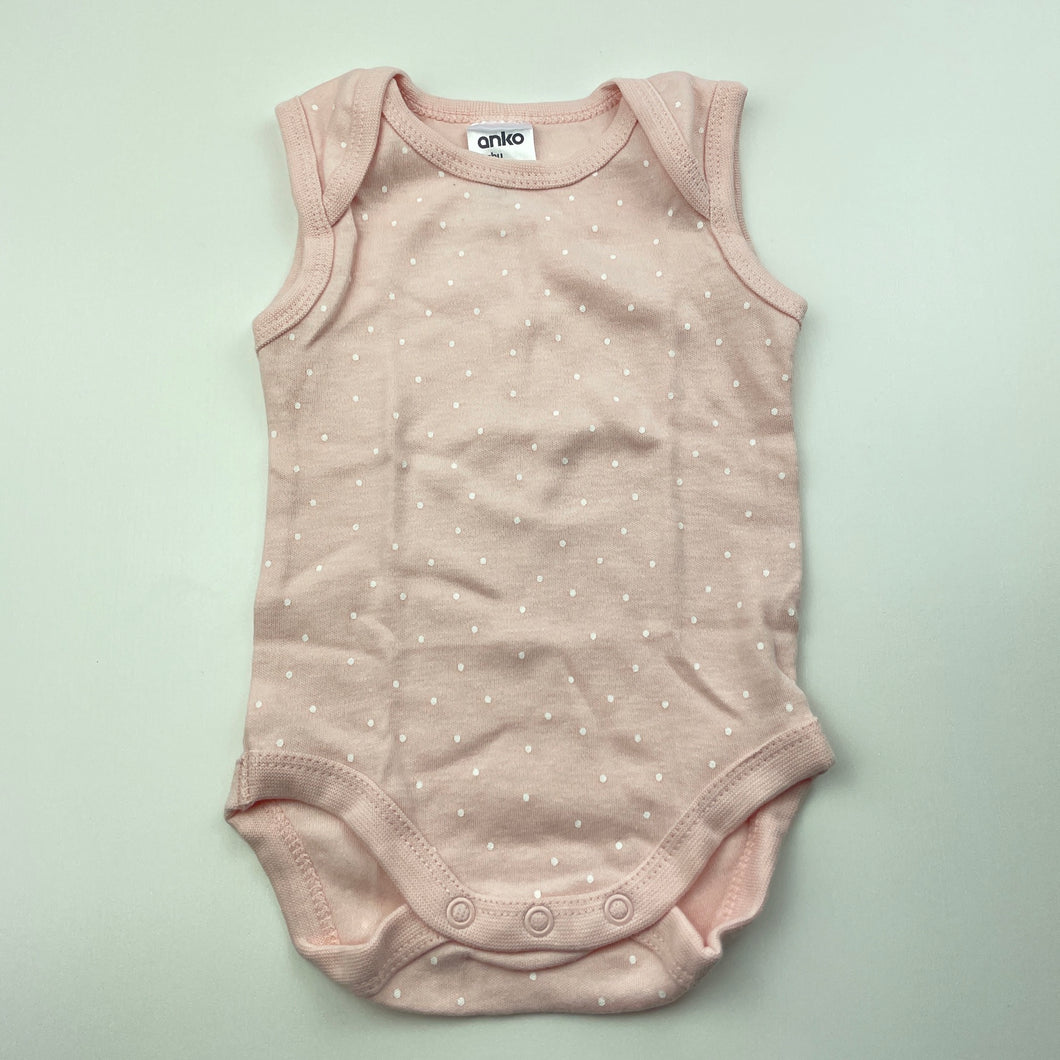 Girls Anko, pink cotton singletsuit / romper, EUC, size 000,  