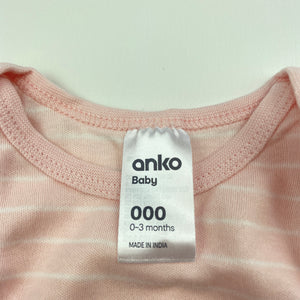 Girls Anko, pink stripe cotton bodysuit / romper, EUC, size 000,  