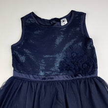 Load image into Gallery viewer, Girls H&amp;T, lined navy tulle &amp; sequin party dress, GUC, size 4, L: 62cm