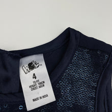 Load image into Gallery viewer, Girls H&amp;T, lined navy tulle &amp; sequin party dress, GUC, size 4, L: 62cm