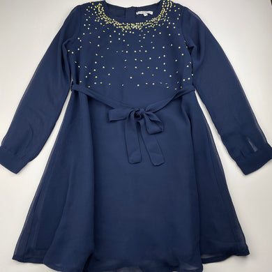 Girls French Connection, lined navy party dress, missing sequins, FUC, size 8-9, L: 67cm