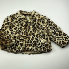 Load image into Gallery viewer, Girls Cotton On, leopard print faux fur jacket, no fastening, L: 29cm, GUC, size 1-2,  