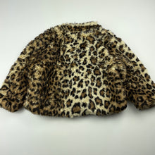 Load image into Gallery viewer, Girls Cotton On, leopard print faux fur jacket, no fastening, L: 29cm, GUC, size 1-2,  