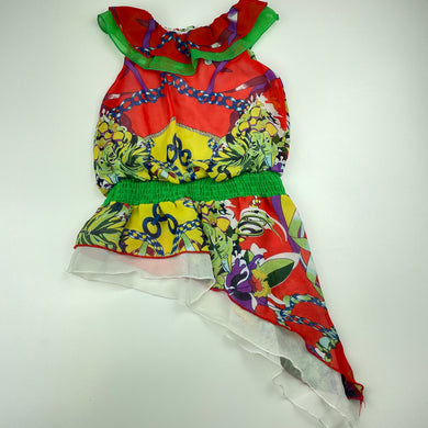Girls Miss Brum, colourful lightweight asymmetrical top, FUC, size 4,  
