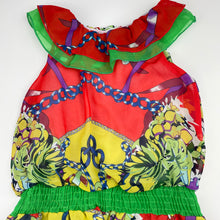 Load image into Gallery viewer, Girls Miss Brum, colourful lightweight asymmetrical top, FUC, size 4,  